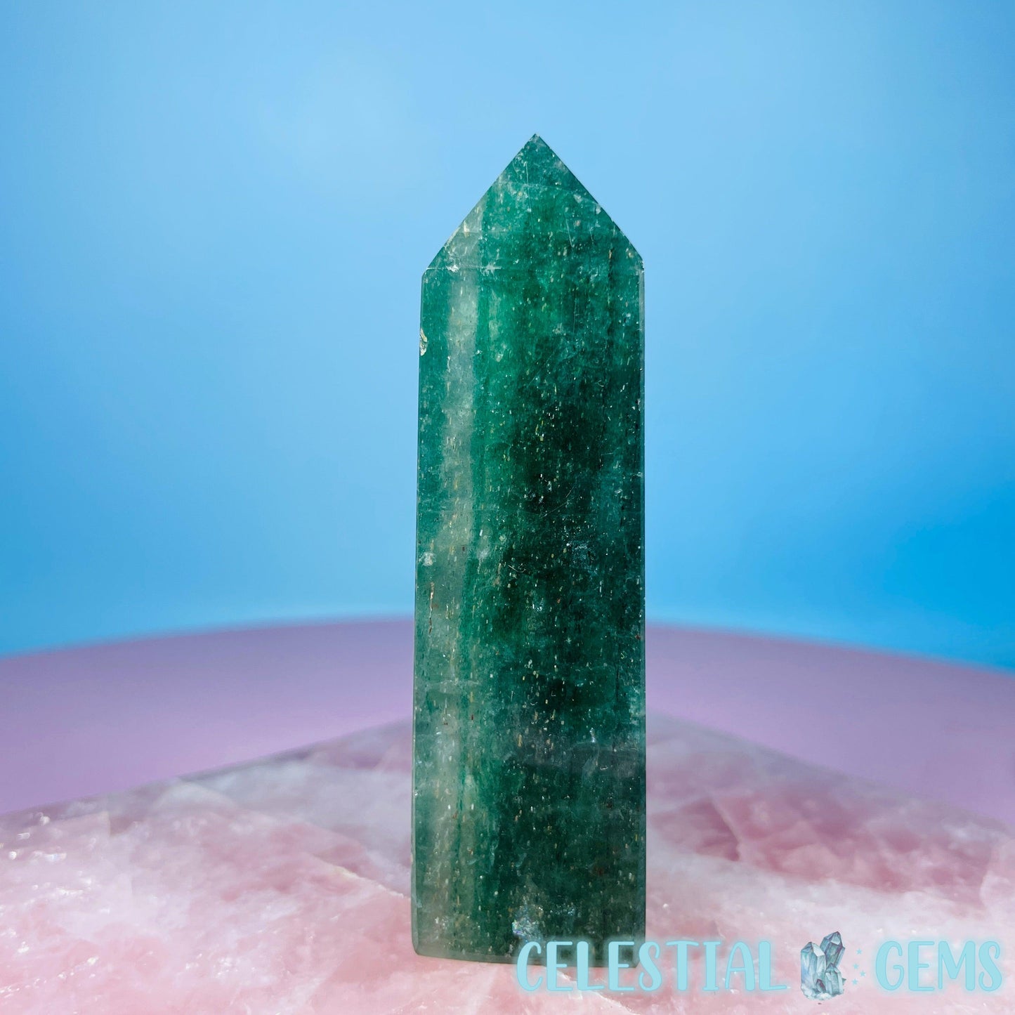 Green Strawberry Quartz Small Obelisk Tower