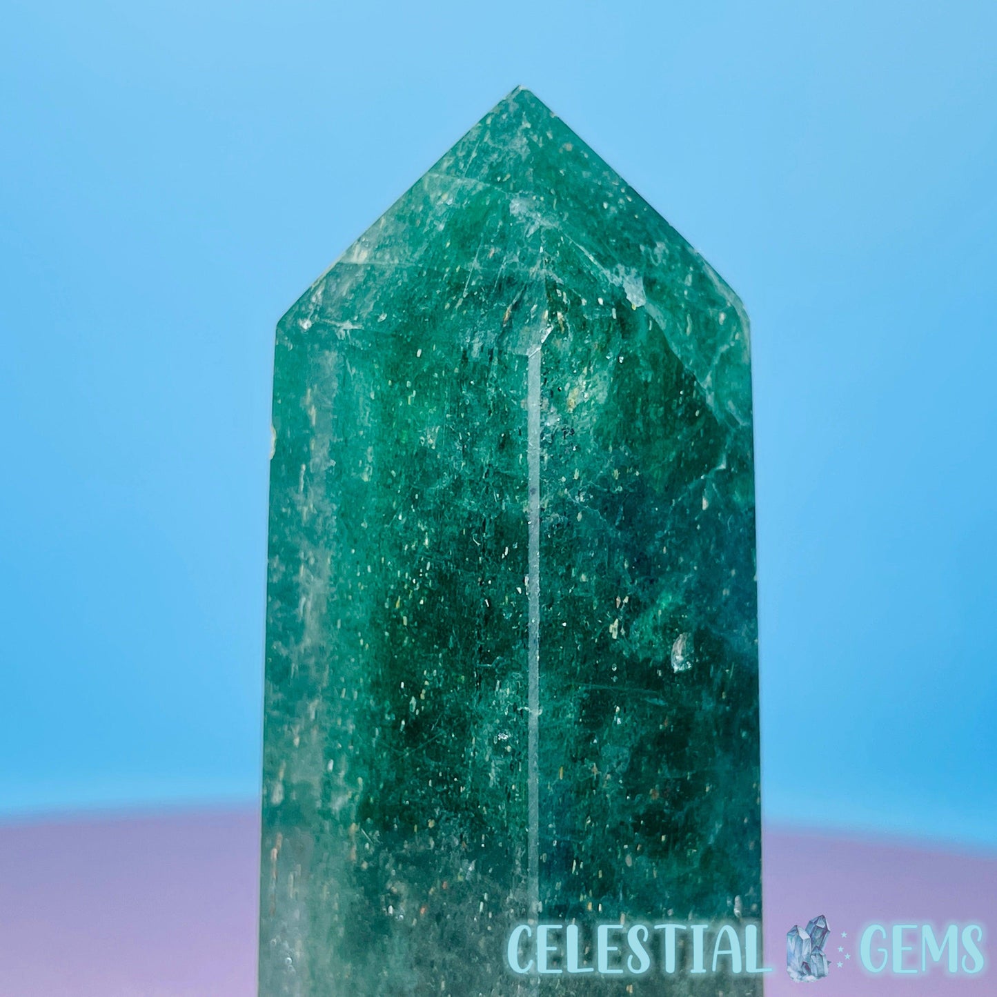 Green Strawberry Quartz Small Obelisk Tower