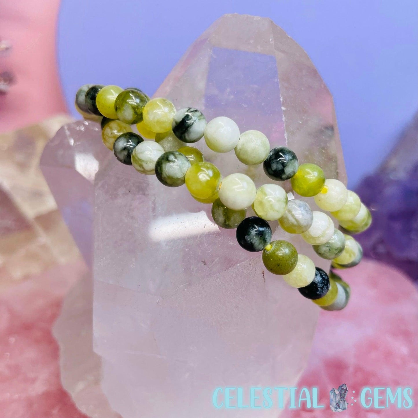 Flower Jade 6mm Bead Bracelet