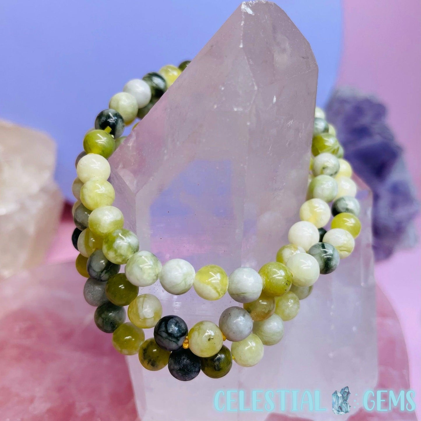 Flower Jade 6mm Bead Bracelet