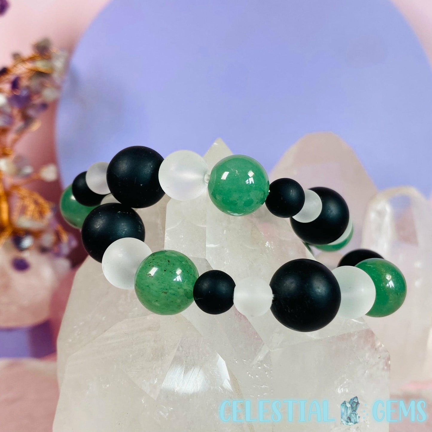 Green Aventurine + Obsidian + Glass Mixed Bracelet