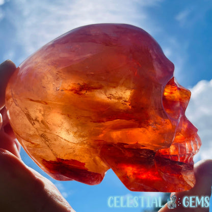 Fire (Hematoid) Quartz Skull Large Carving