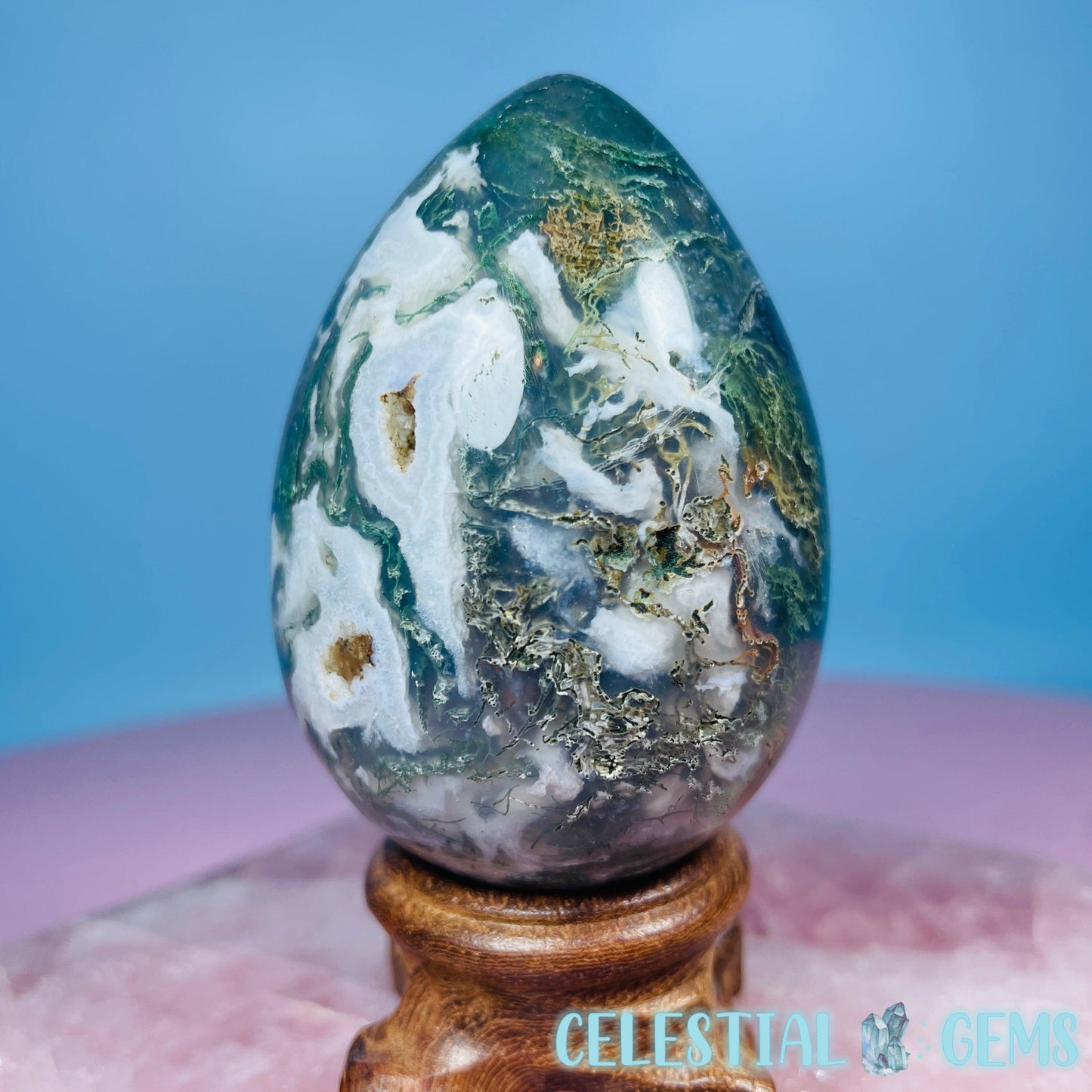 Moss Agate Egg Medium Carving