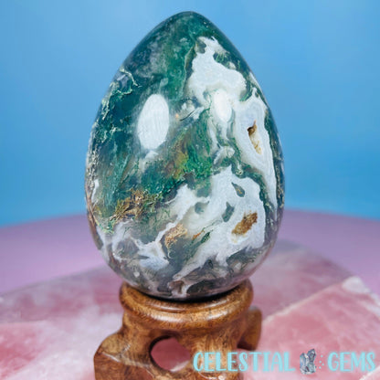 Moss Agate Egg Medium Carving