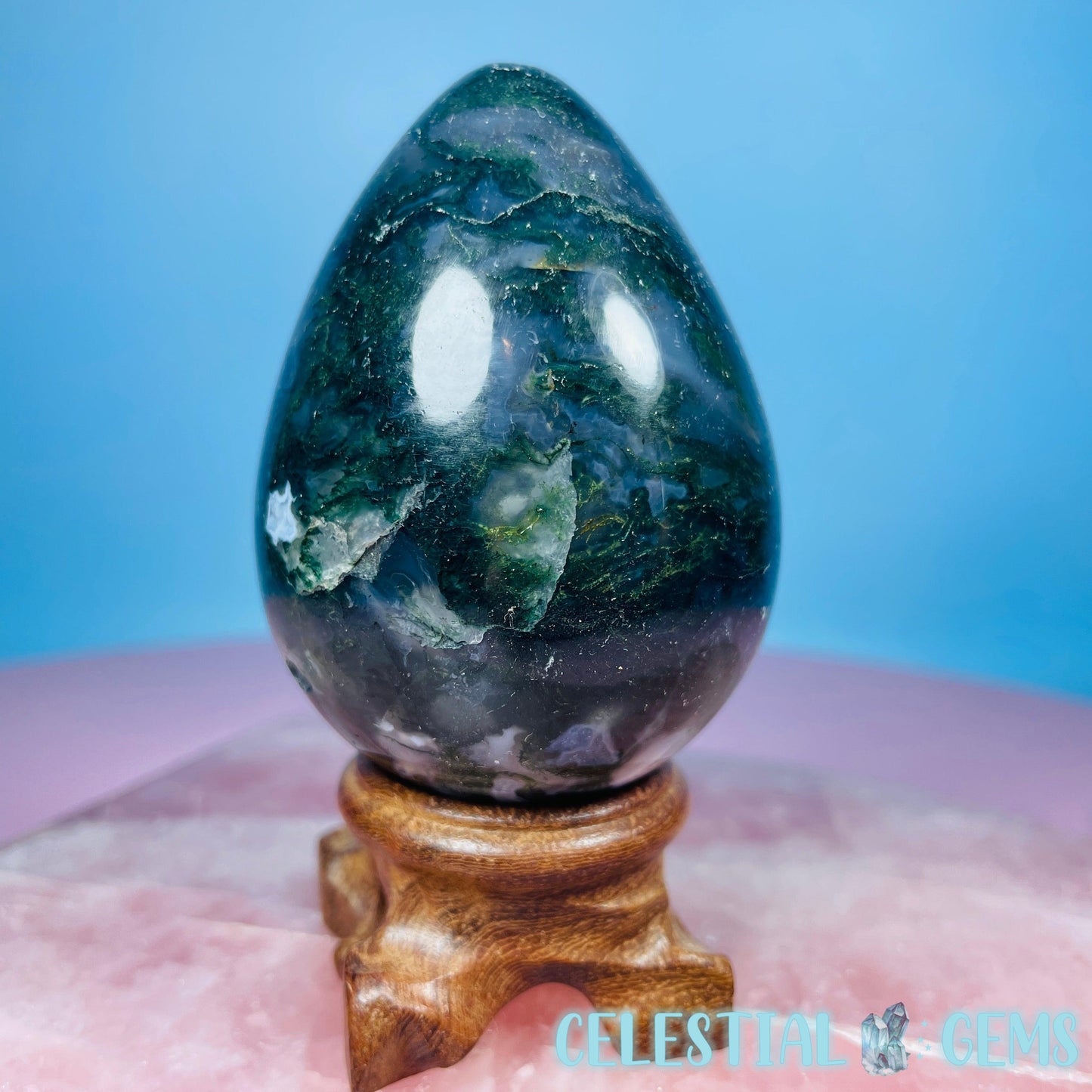 Moss Agate Egg Medium Carving