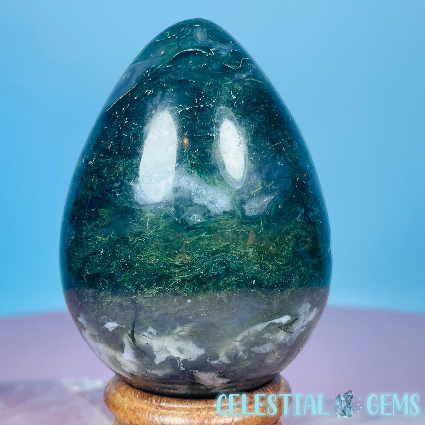 Moss Agate Egg Medium Carving