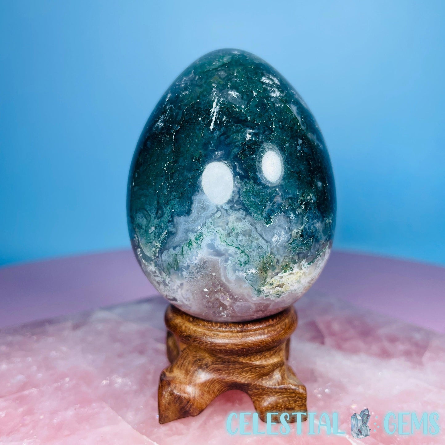 Moss Agate Egg Medium Carving