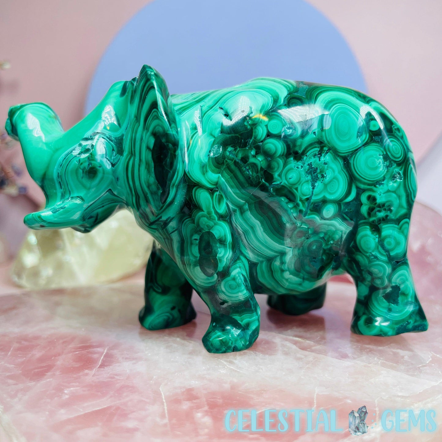 Malachite Elephant Large Carving A