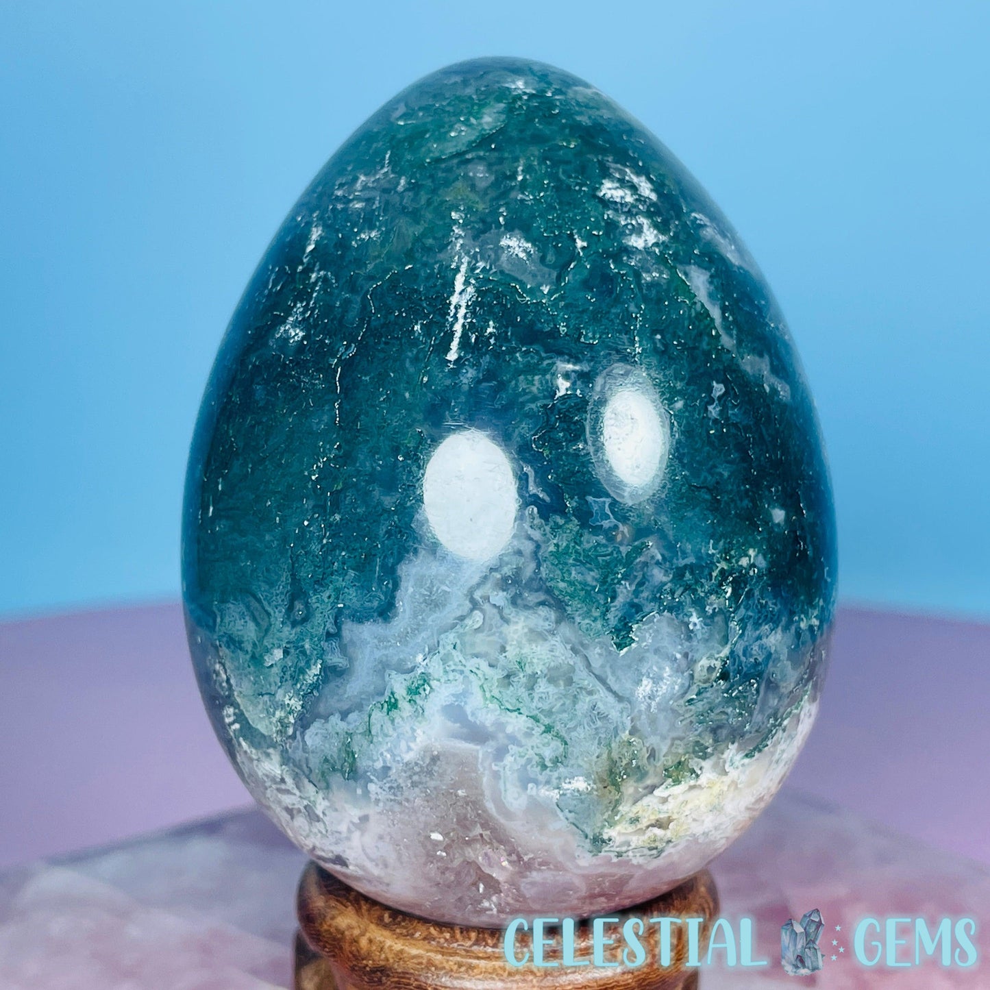 Moss Agate Egg Medium Carving