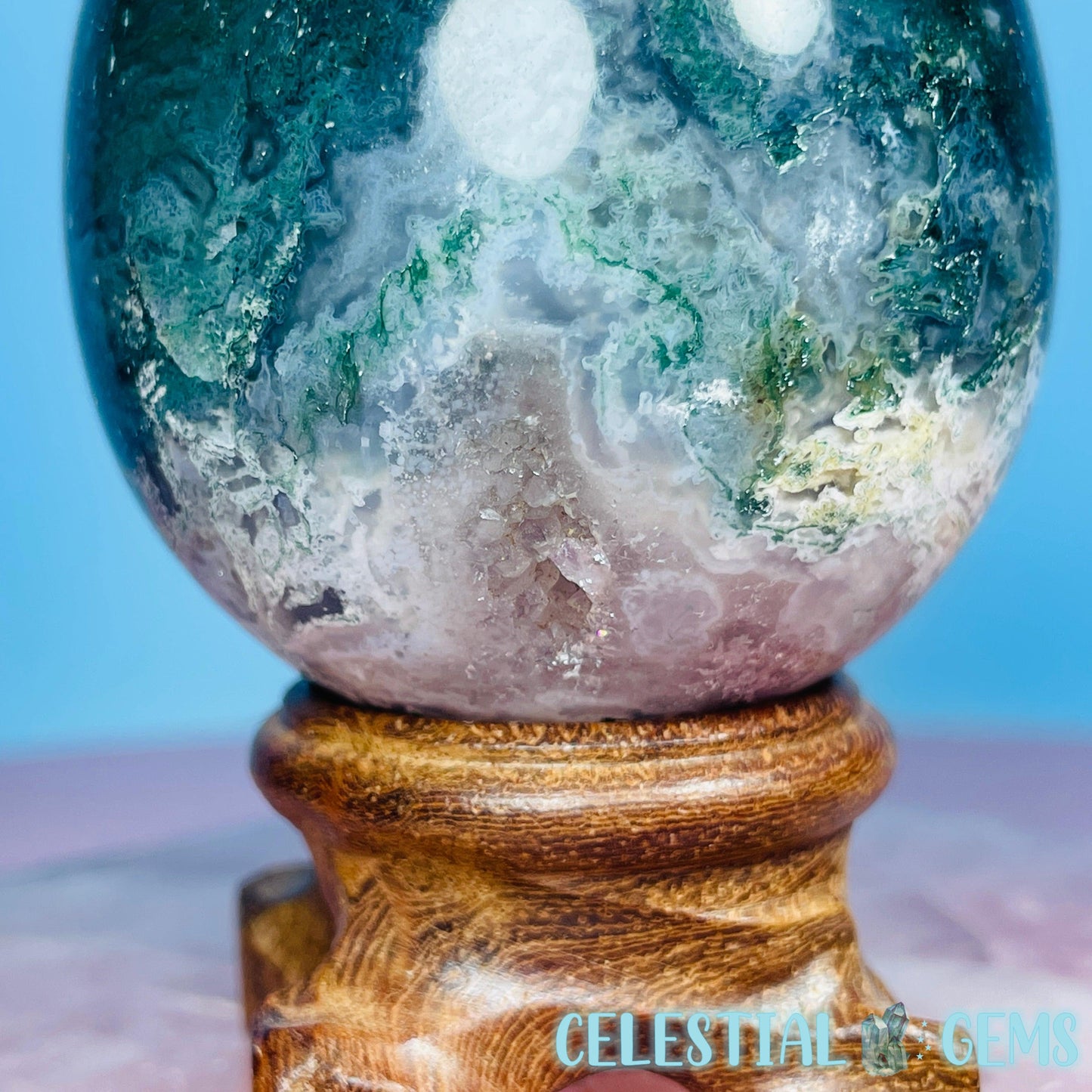 Moss Agate Egg Medium Carving