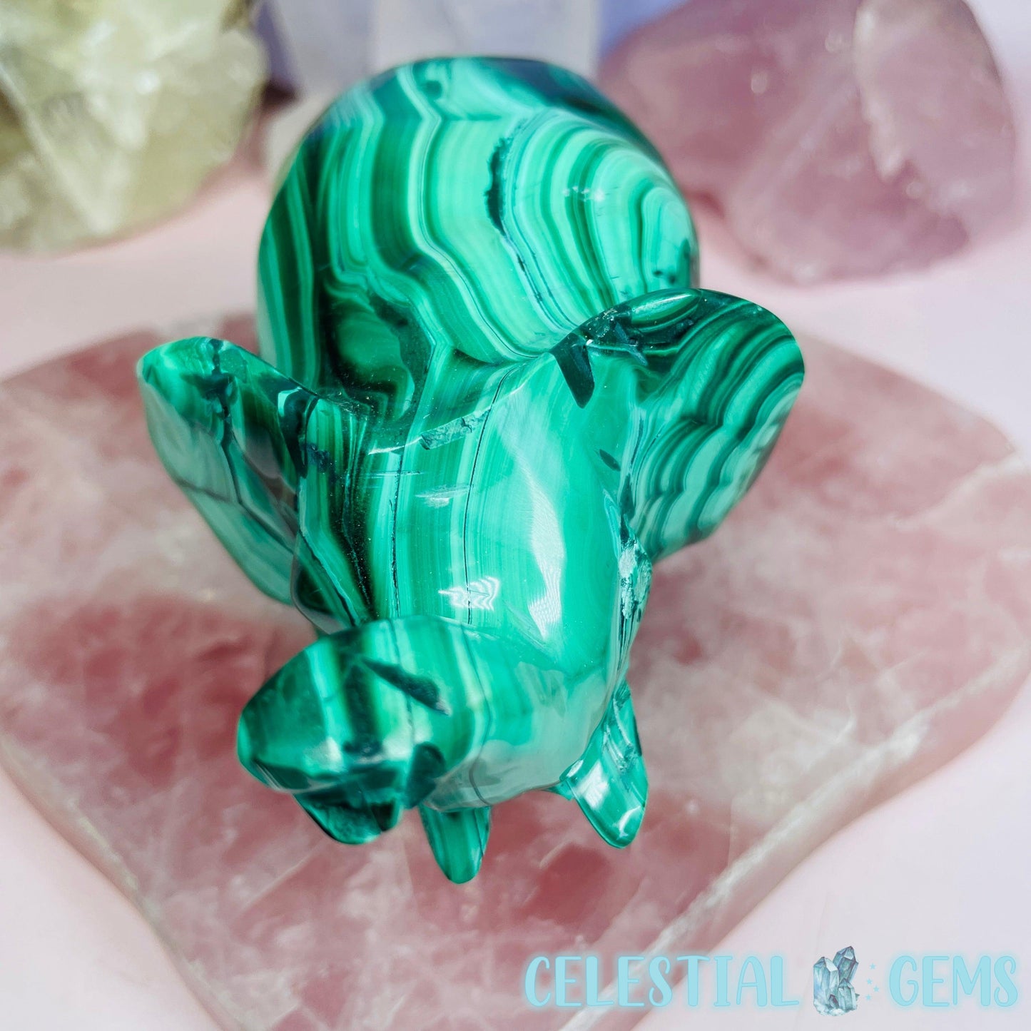 Malachite Elephant Large Carving A