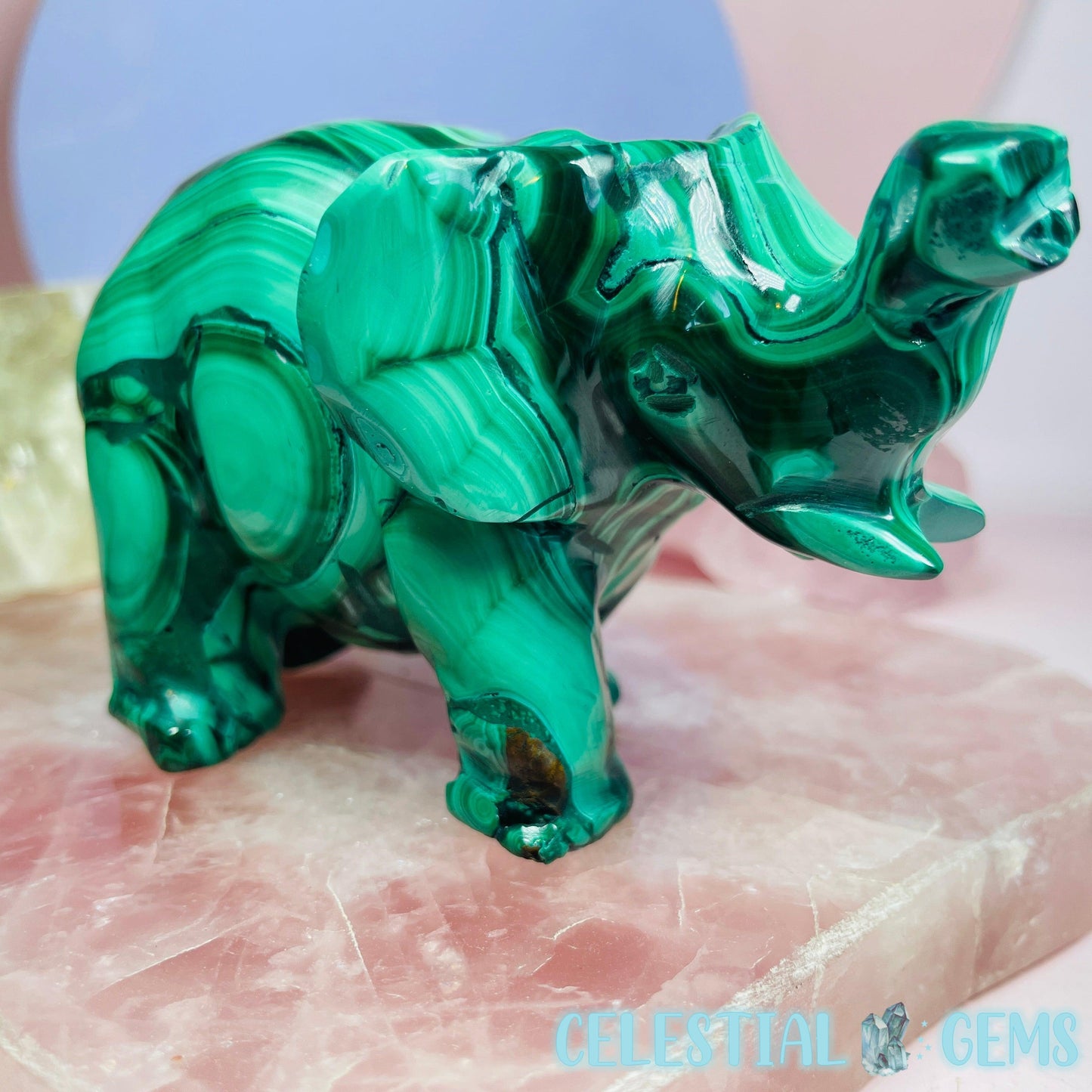 Malachite Elephant Large Carving A