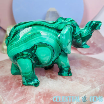 Malachite Elephant Large Carving A