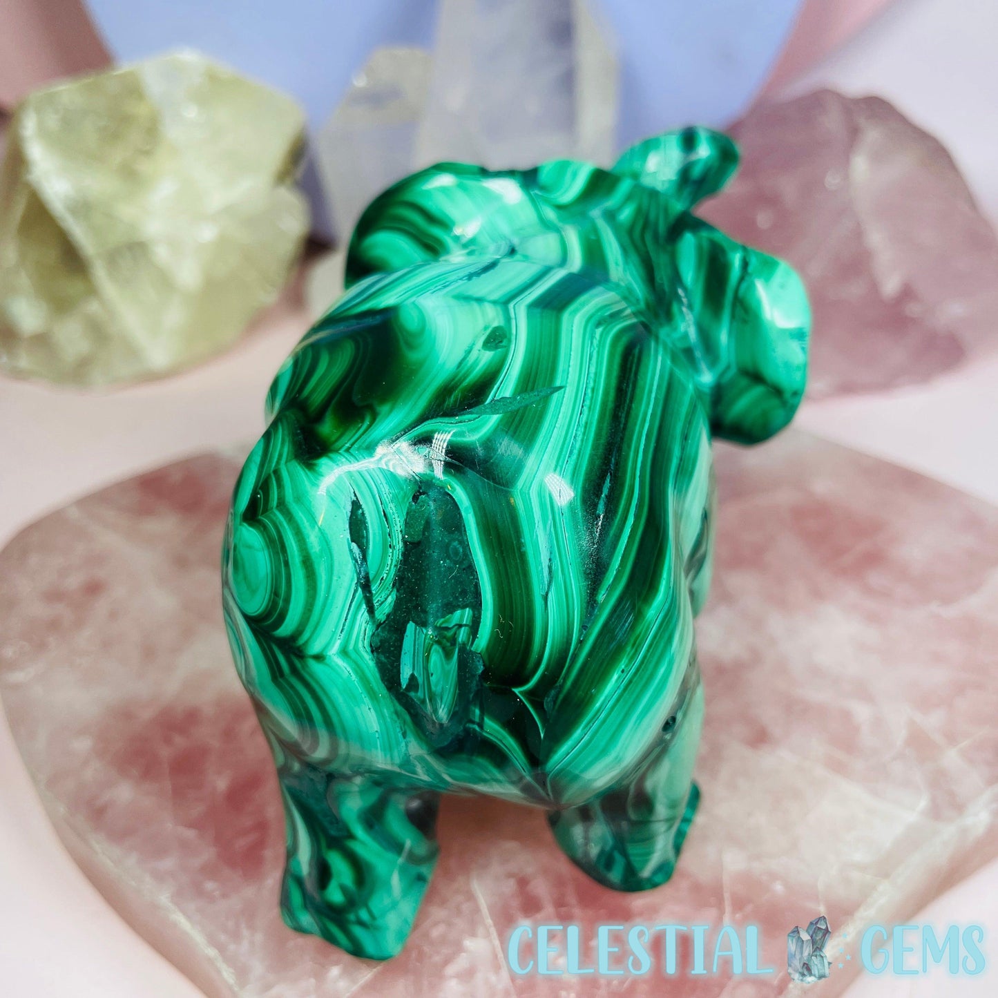 Malachite Elephant Large Carving A