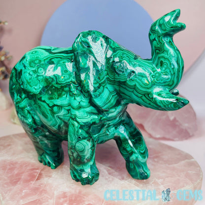 Malachite Elephant Large Carving B