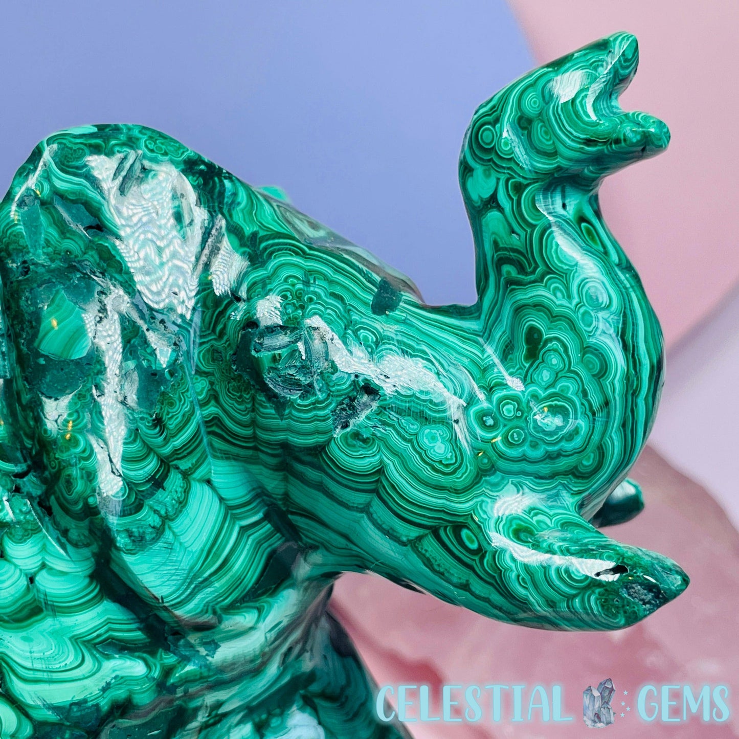 Malachite Elephant Large Carving B