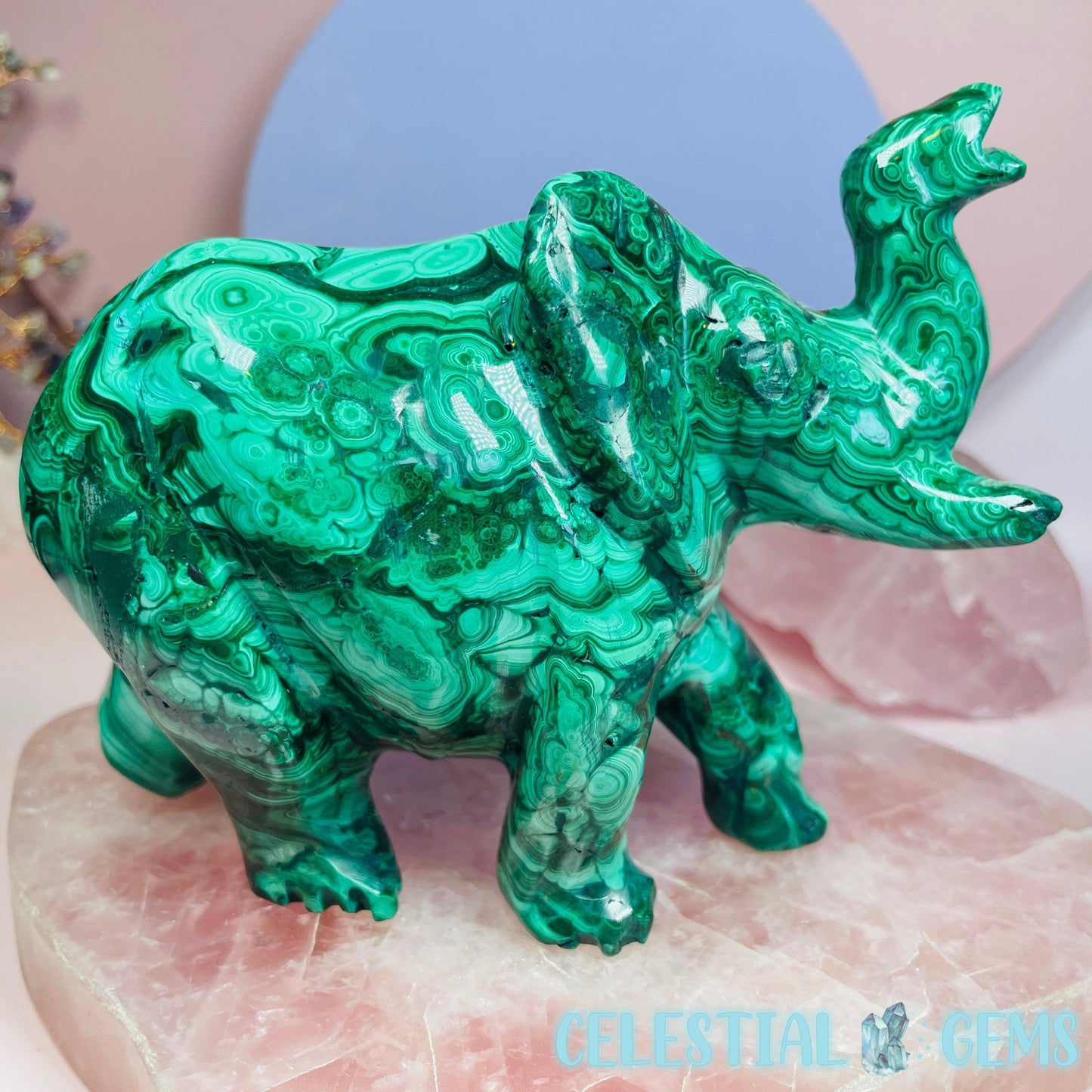 Malachite Elephant Large Carving B