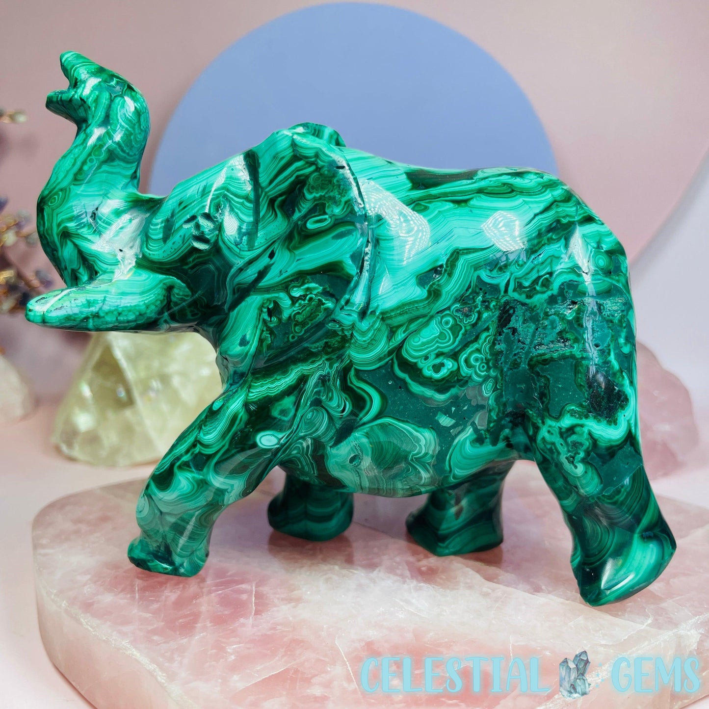 Malachite Elephant Large Carving B