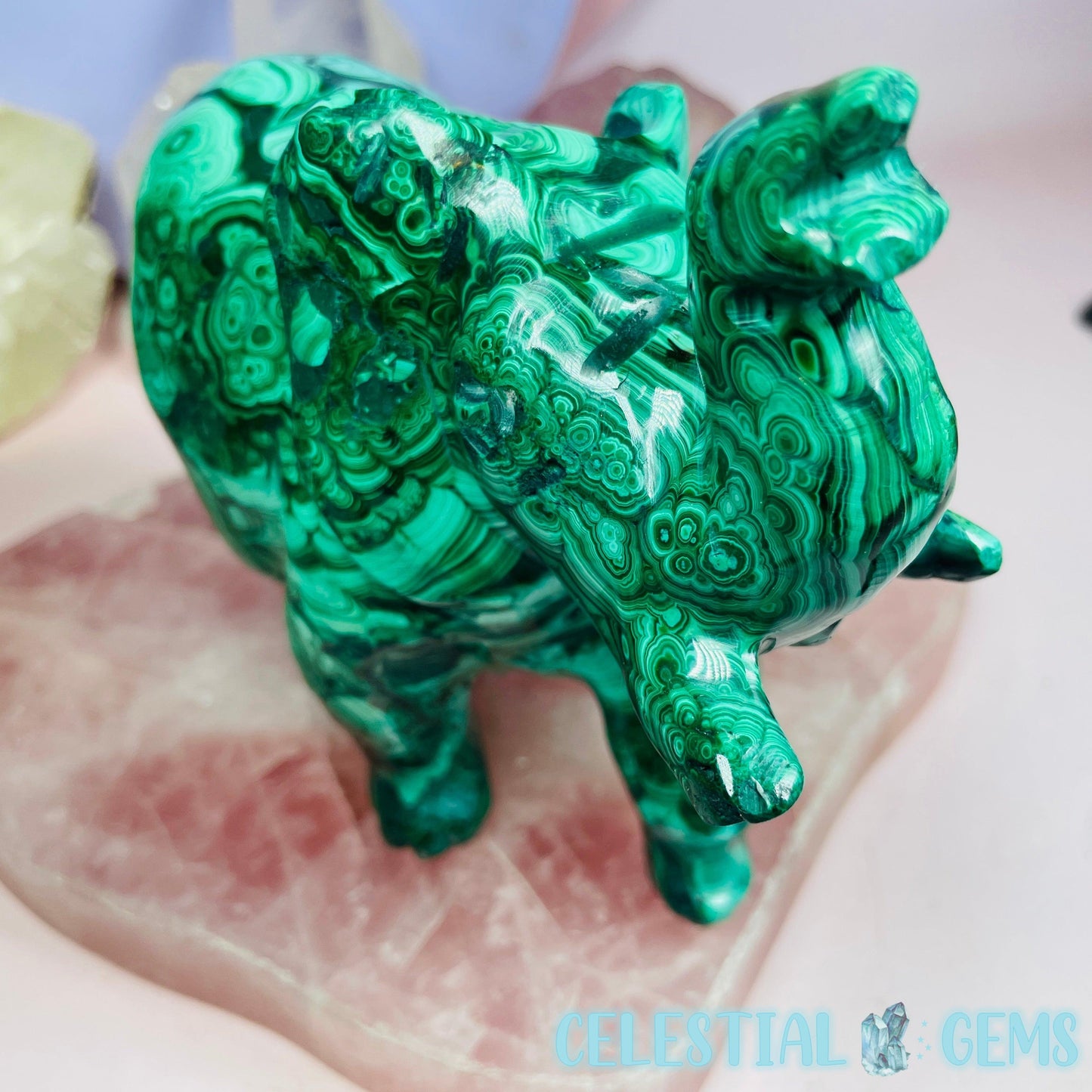 Malachite Elephant Large Carving B