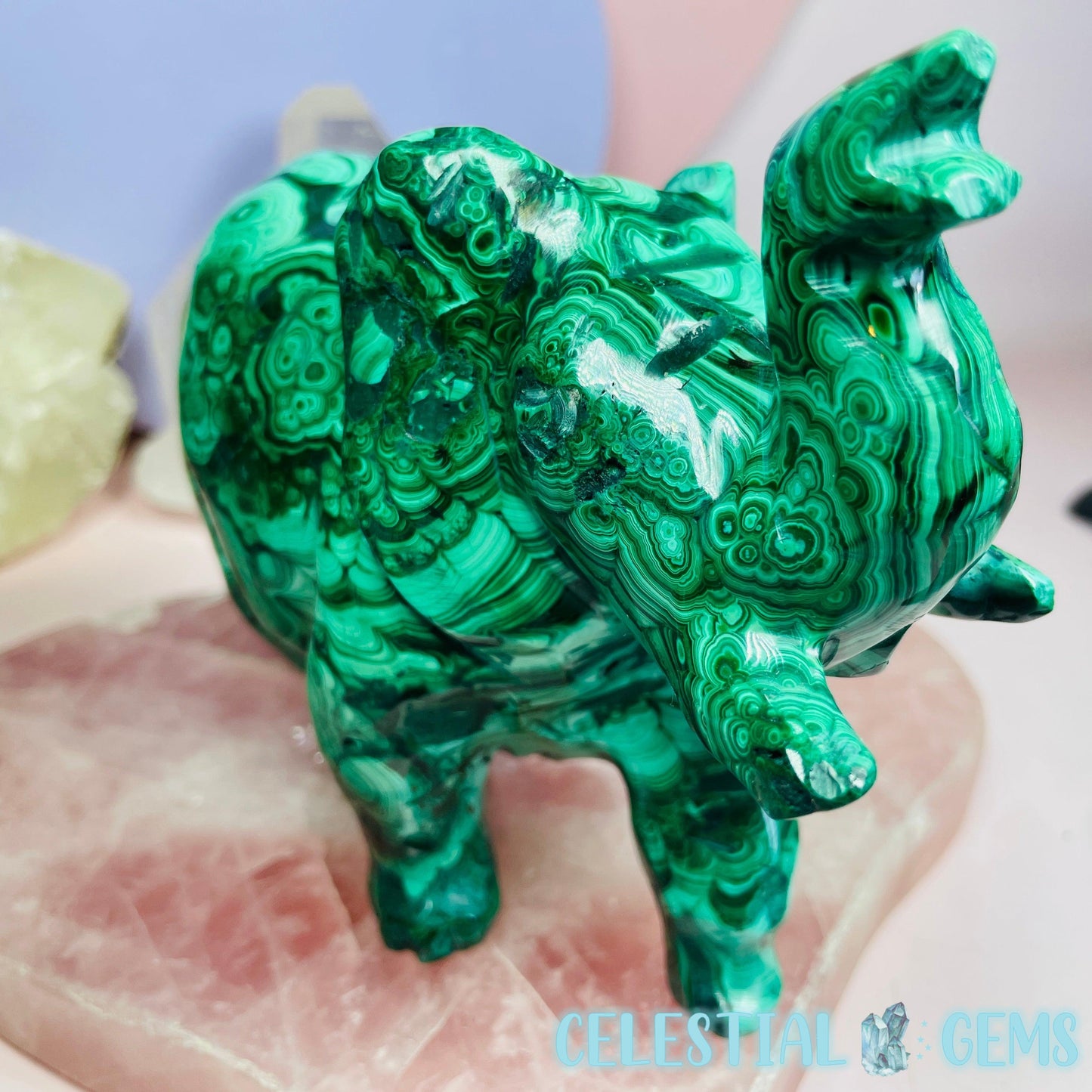 Malachite Elephant Large Carving B