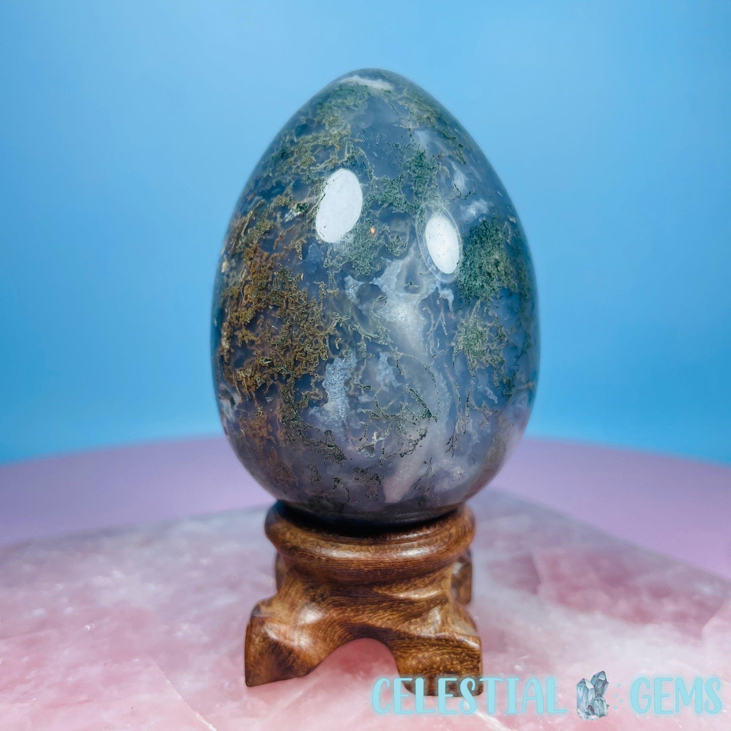 Moss Agate Egg Medium Carving