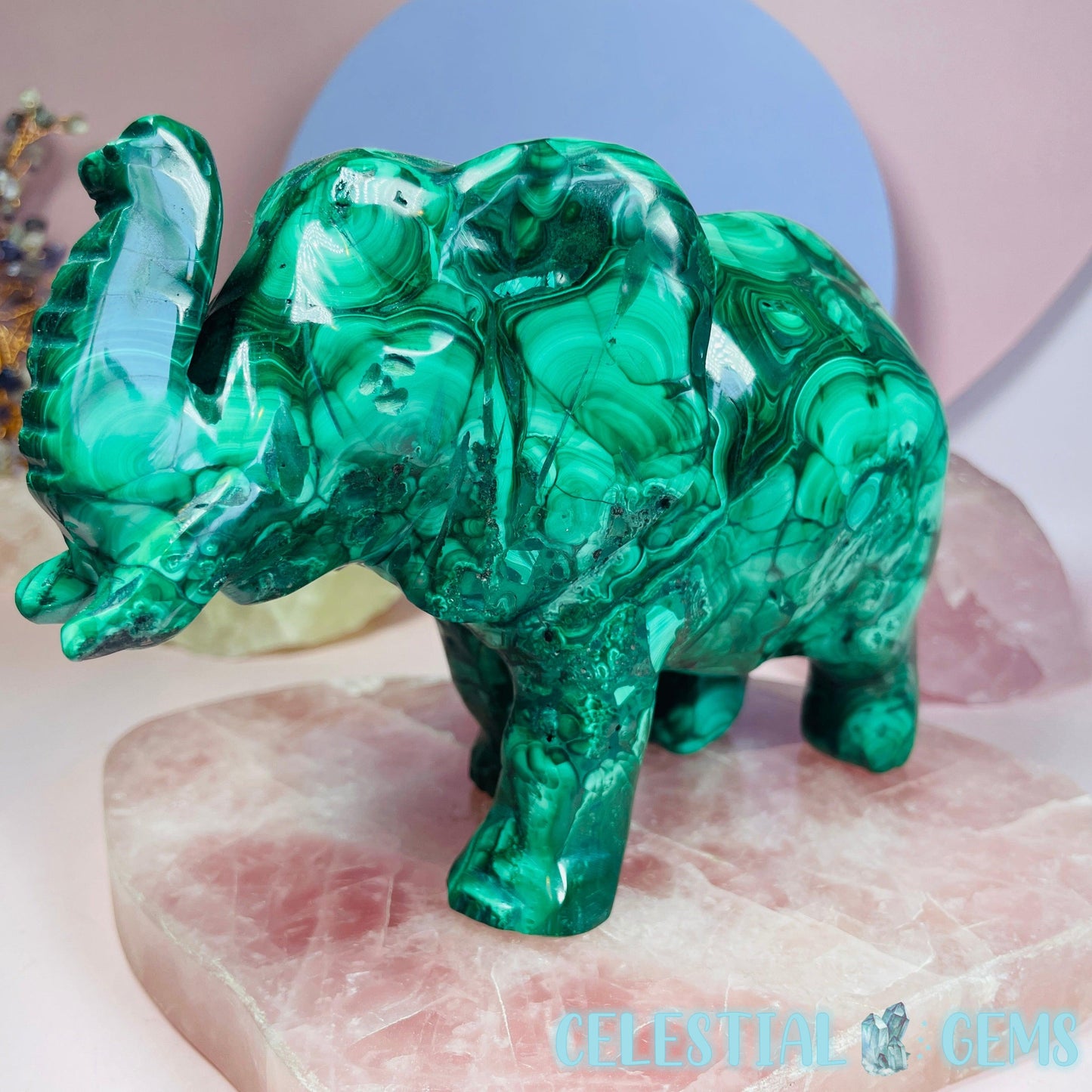 Malachite Elephant Large Carving C