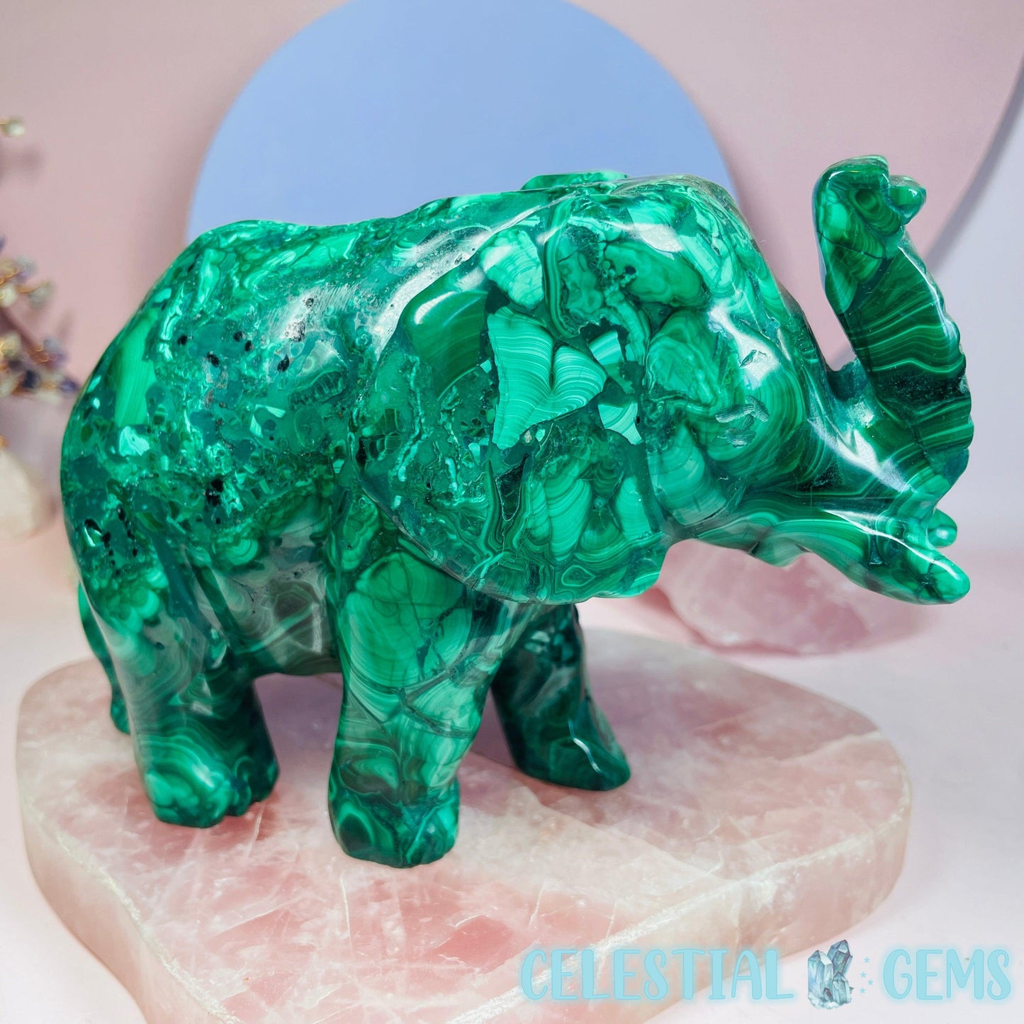 Malachite Elephant Large Carving C