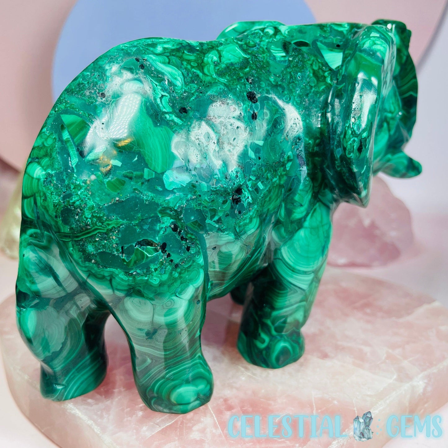 Malachite Elephant Large Carving C