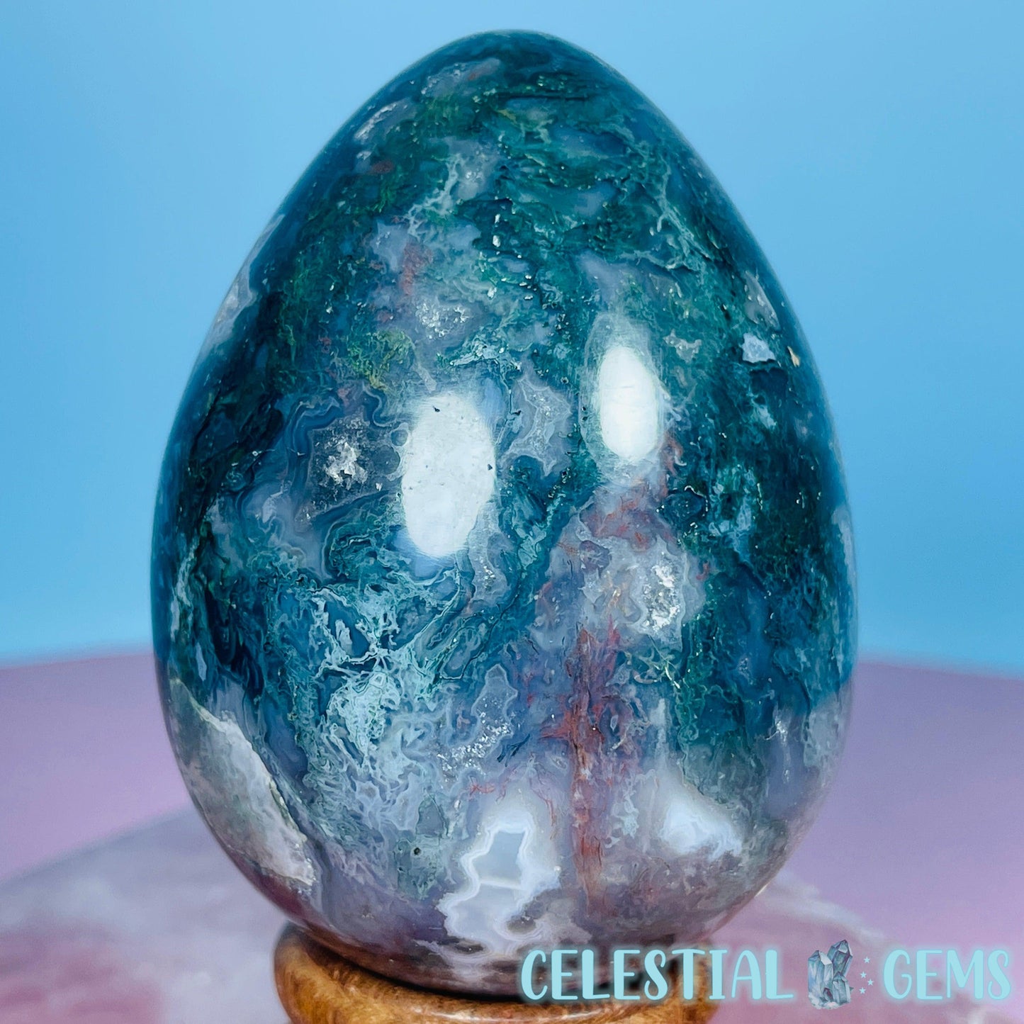 Moss Agate Egg Medium Carving