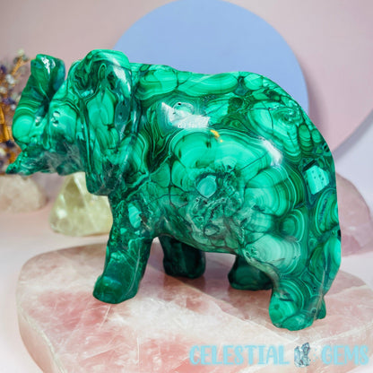 Malachite Elephant Large Carving C