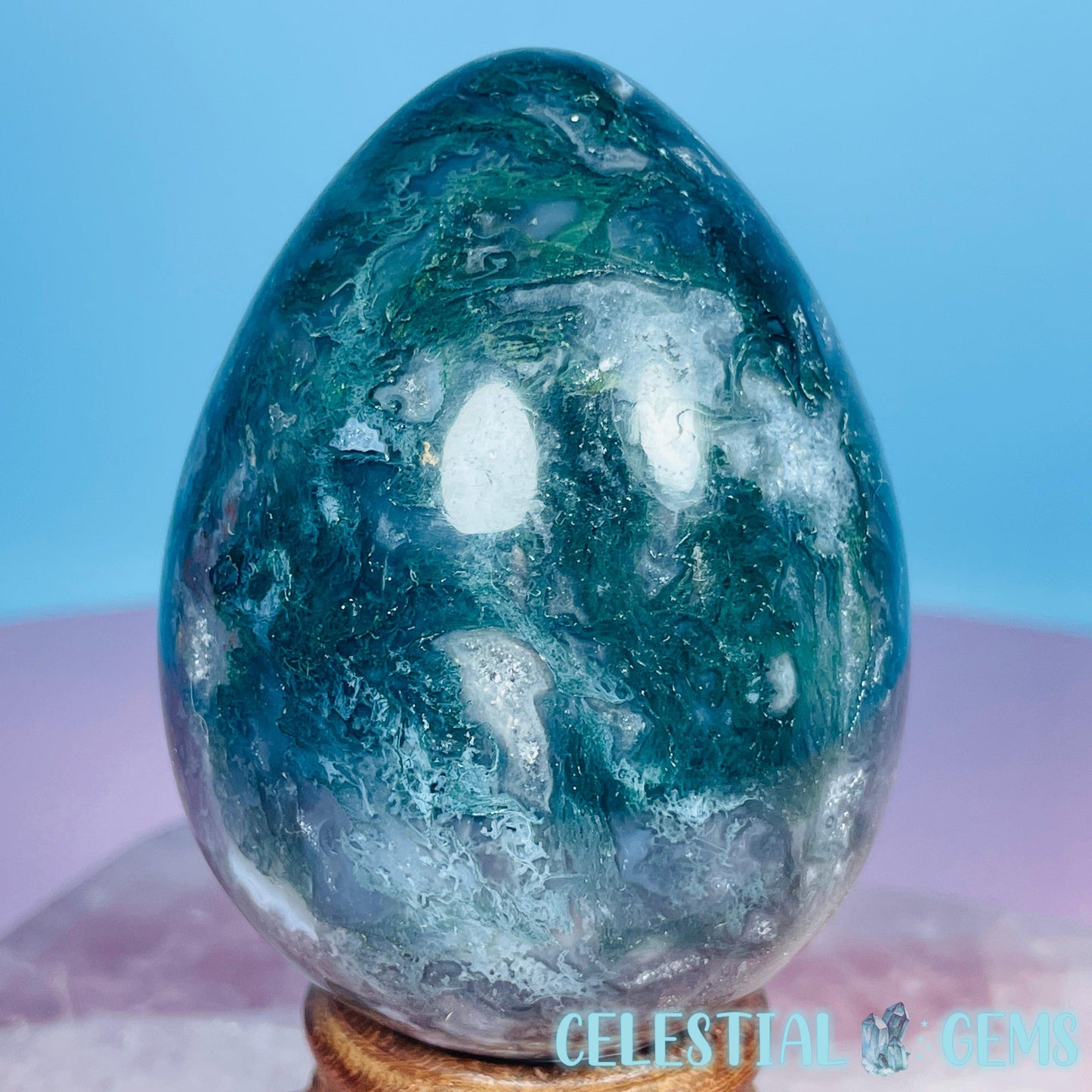 Moss Agate Egg Medium Carving