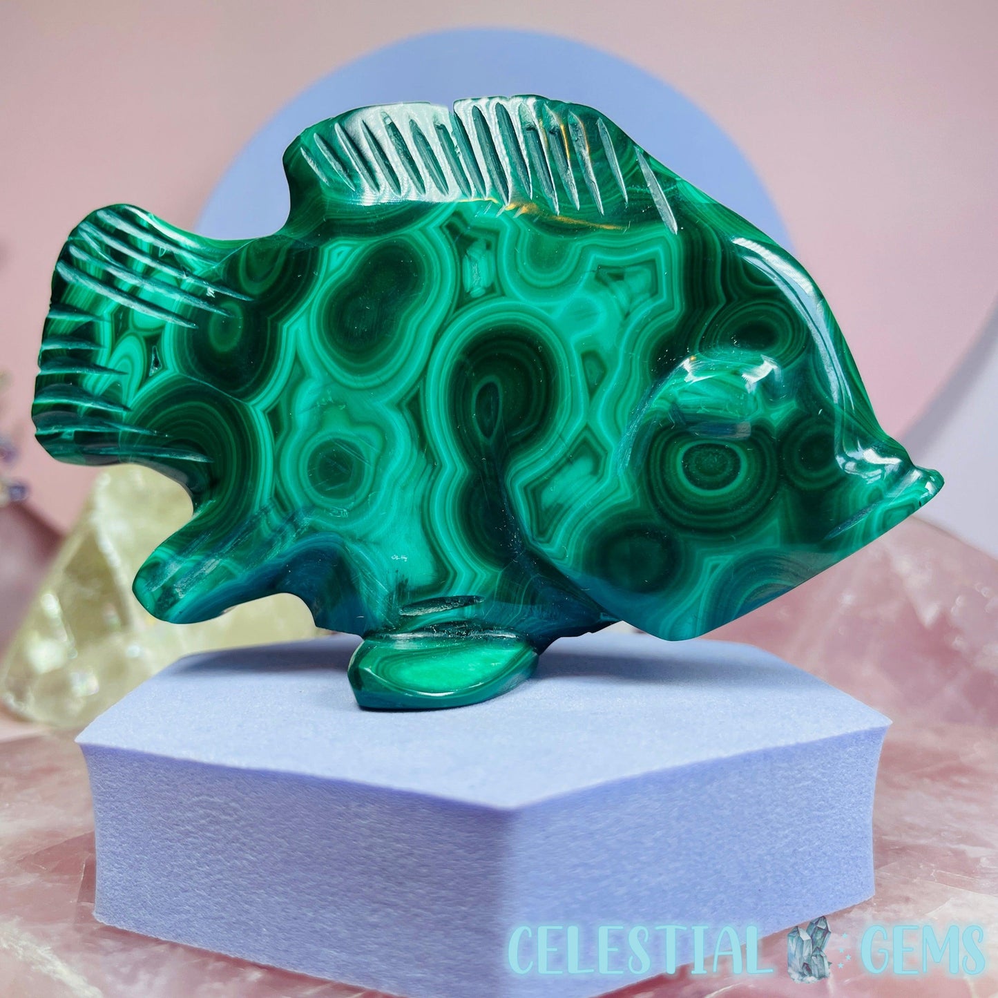 Malachite Fish Medium Carving