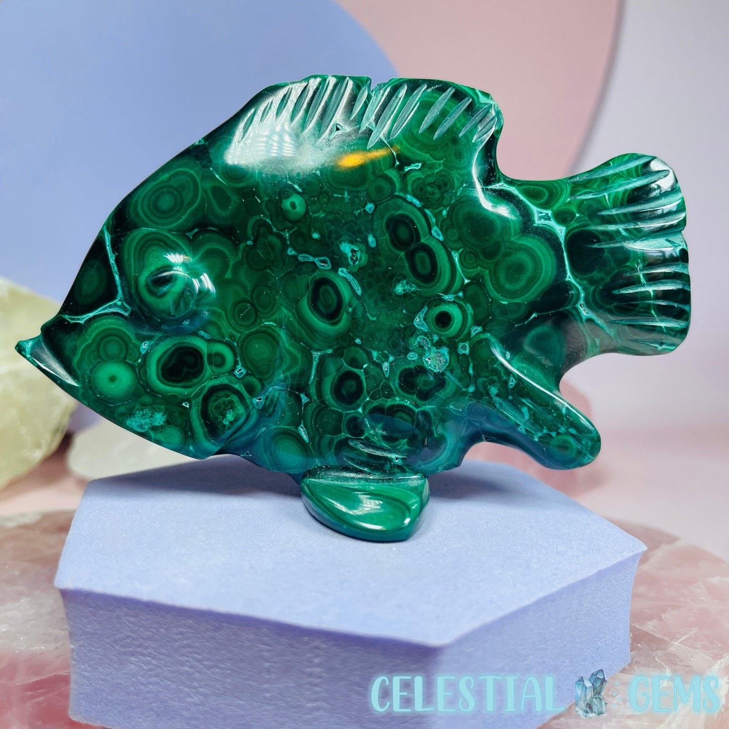 Malachite Fish Medium Carving