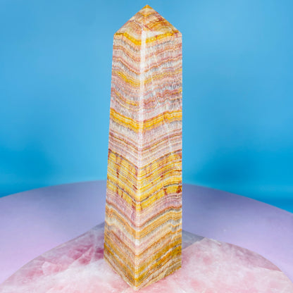 Rose Banded Calcite Large Obelisk Tower