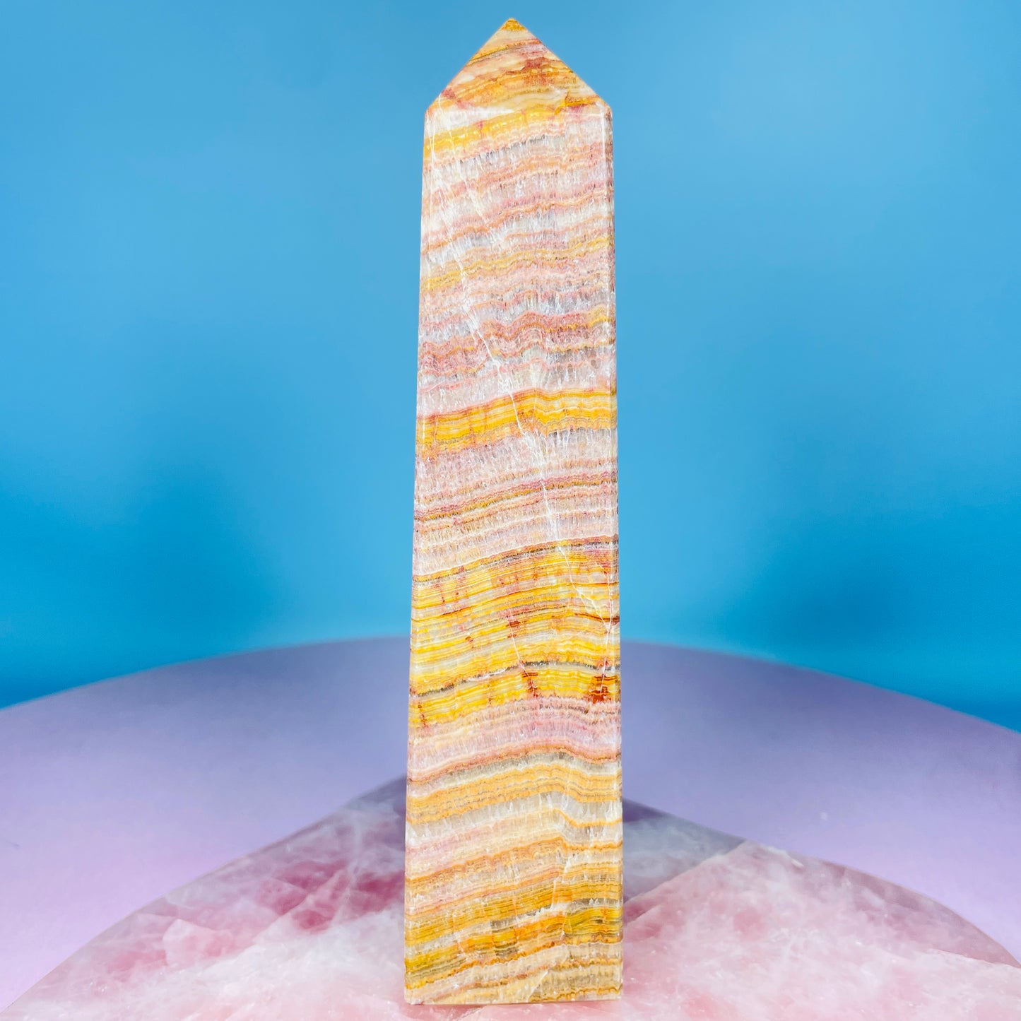 Rose Banded Calcite Large Obelisk Tower