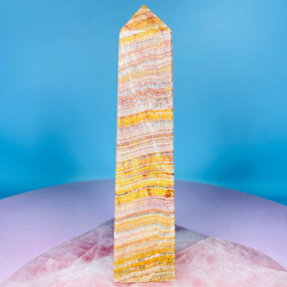 Rose Banded Calcite Large Obelisk Tower