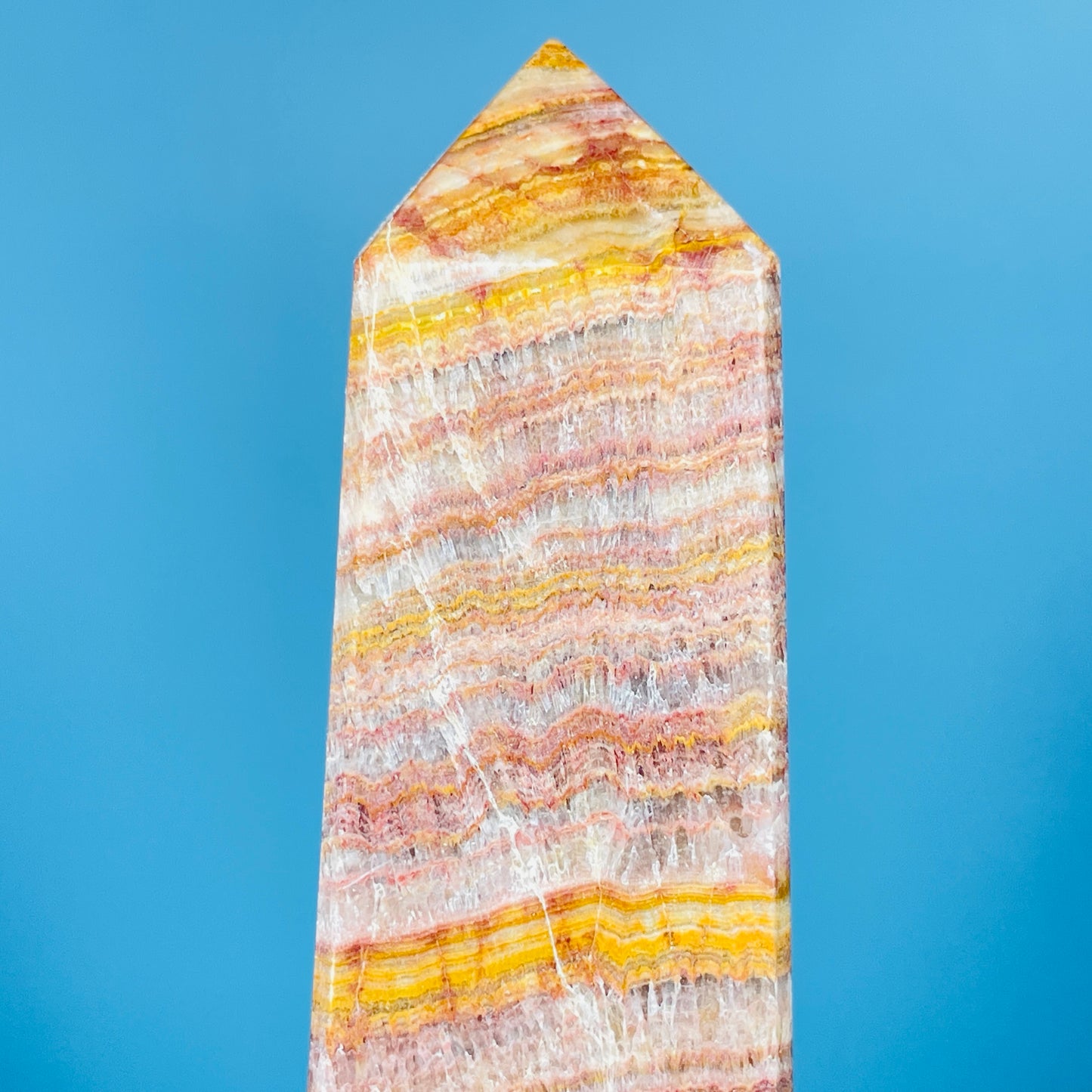 Rose Banded Calcite Large Obelisk Tower