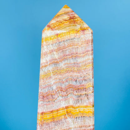 Rose Banded Calcite Large Obelisk Tower