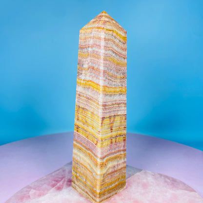 Rose Banded Calcite Large Obelisk Tower