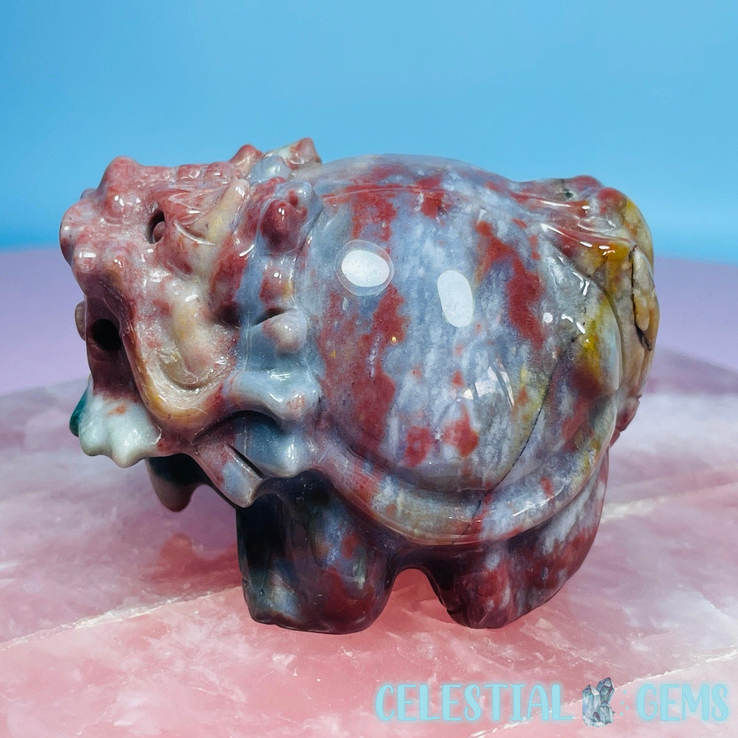 Ocean Jasper 'Pixiu' Dragon Frog Carving