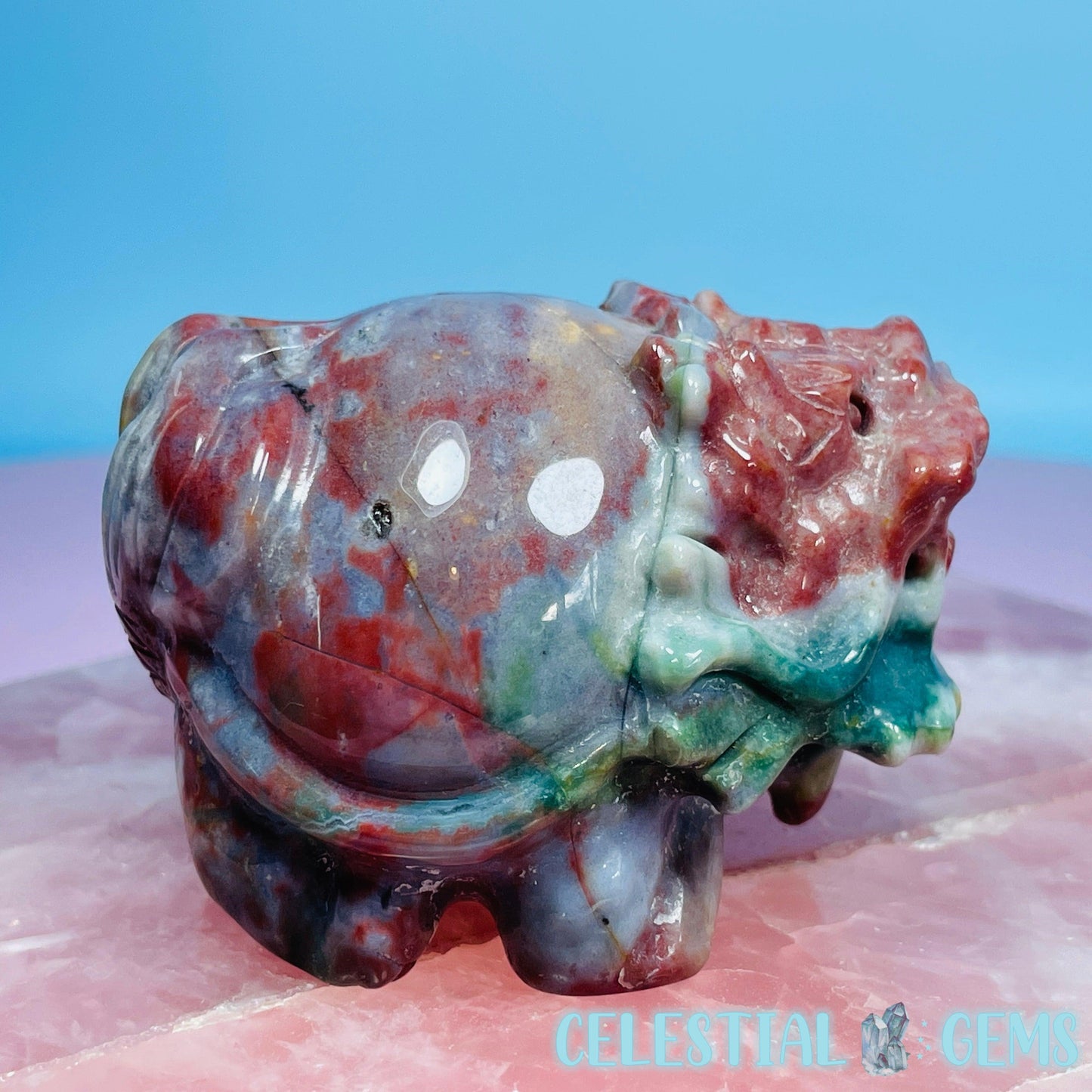 Ocean Jasper 'Pixiu' Dragon Frog Carving