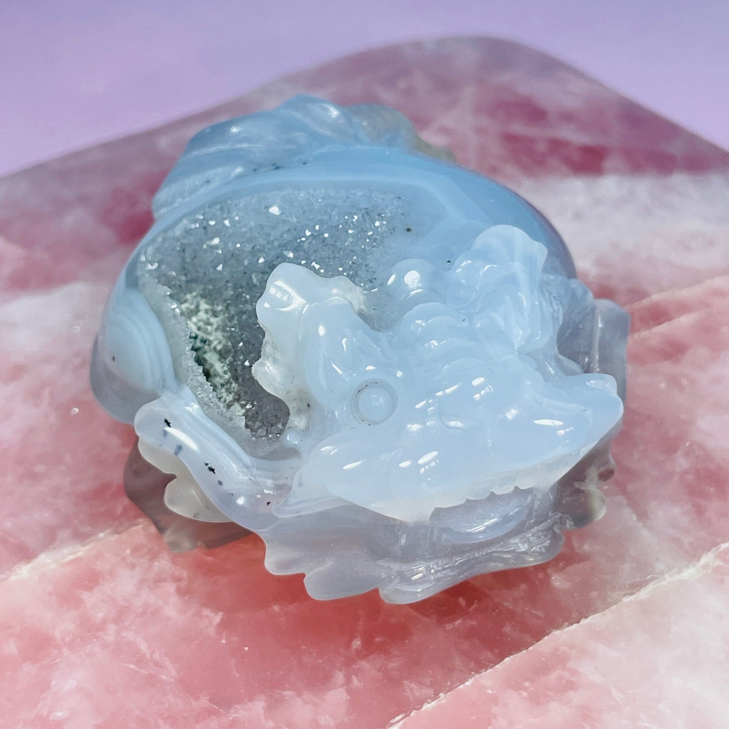 Druzy Agate 'Pixiu' Dragon Frog Carving