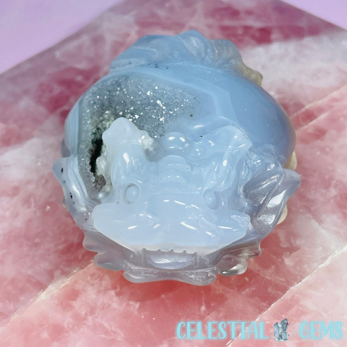 Druzy Agate 'Pixiu' Dragon Frog Carving