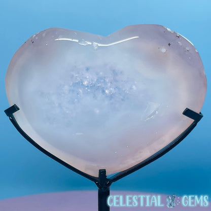 Druzy Pink Agate Heart Medium Carving in Stand