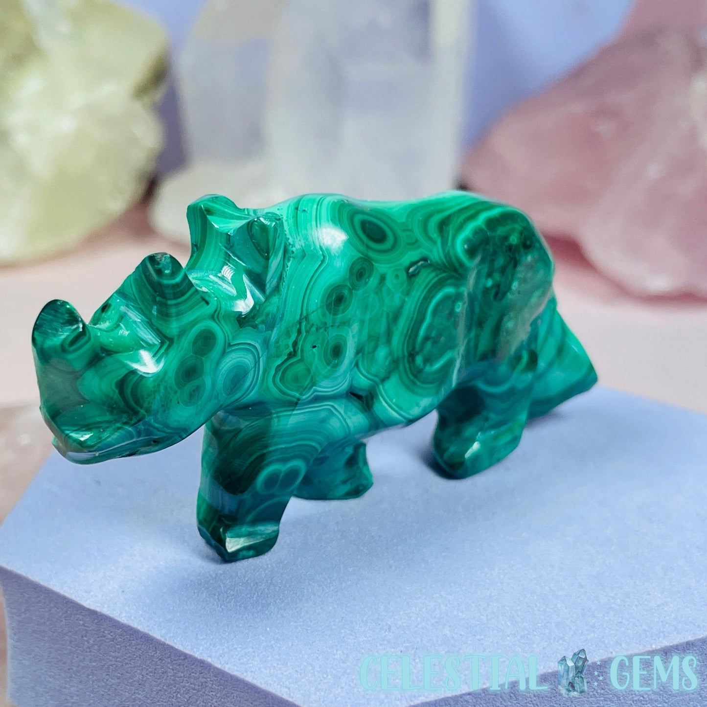 Malachite Rhinoceros Small Carving A