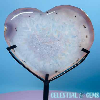 Druzy Pink Agate Heart Medium Carving in Stand