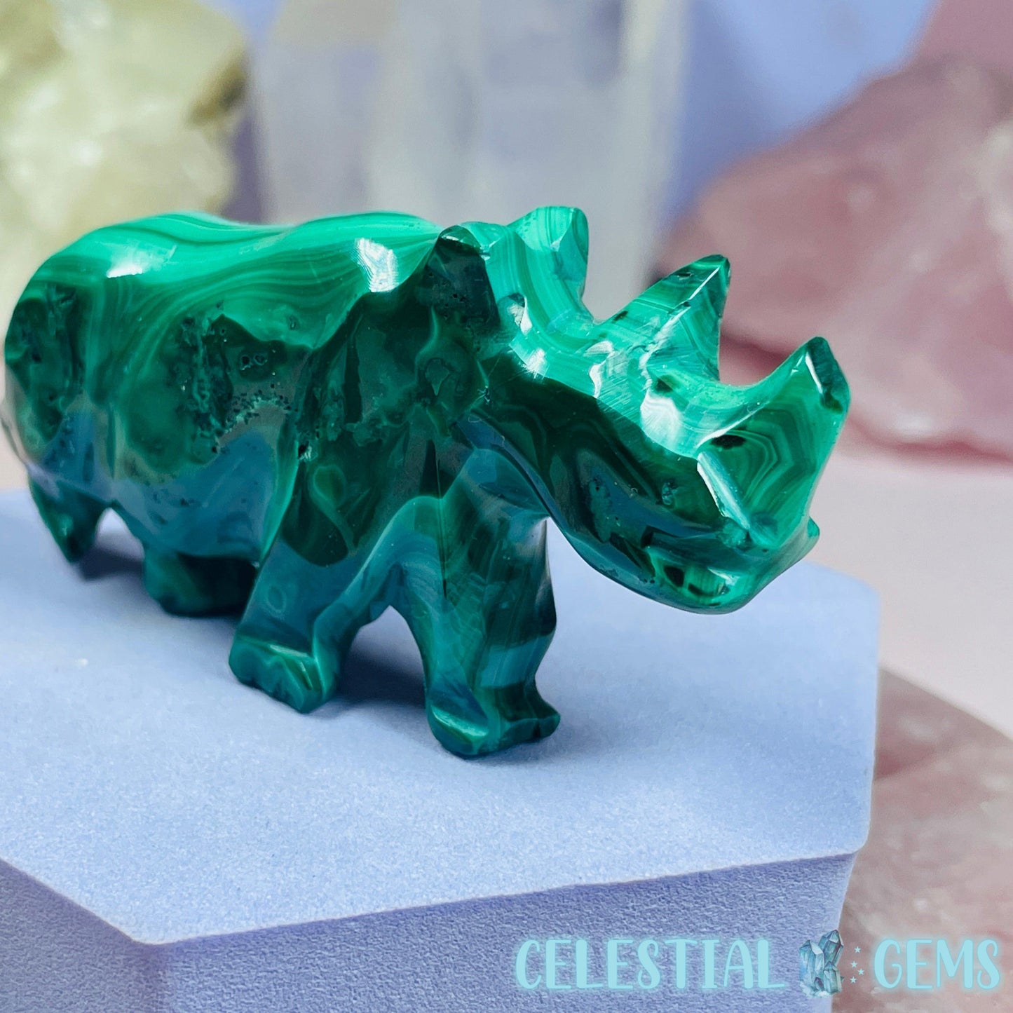 Malachite Rhinoceros Small Carving A