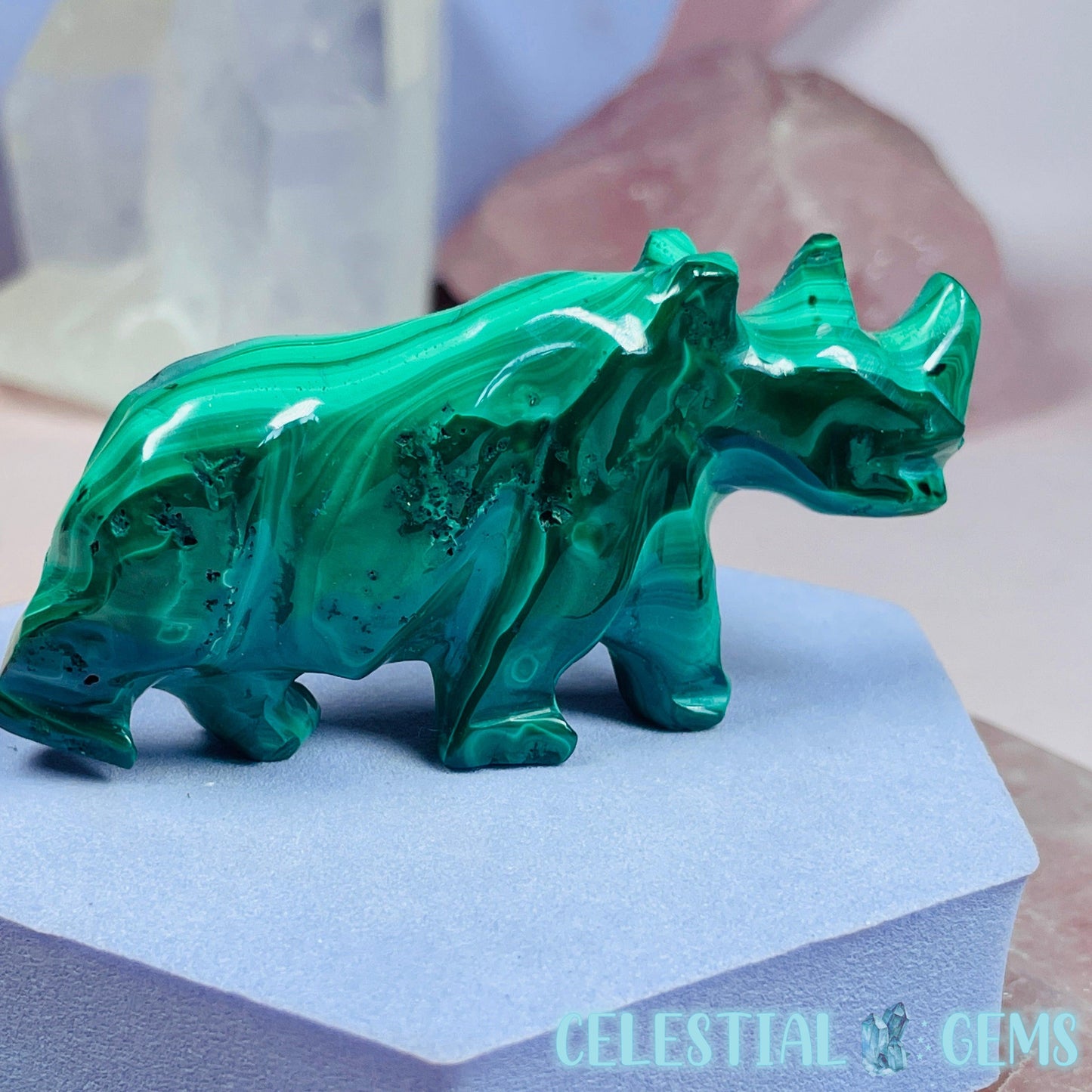 Malachite Rhinoceros Small Carving A