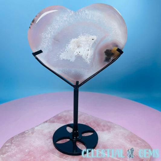 Druzy Pink Agate Heart Medium Carving in Stand