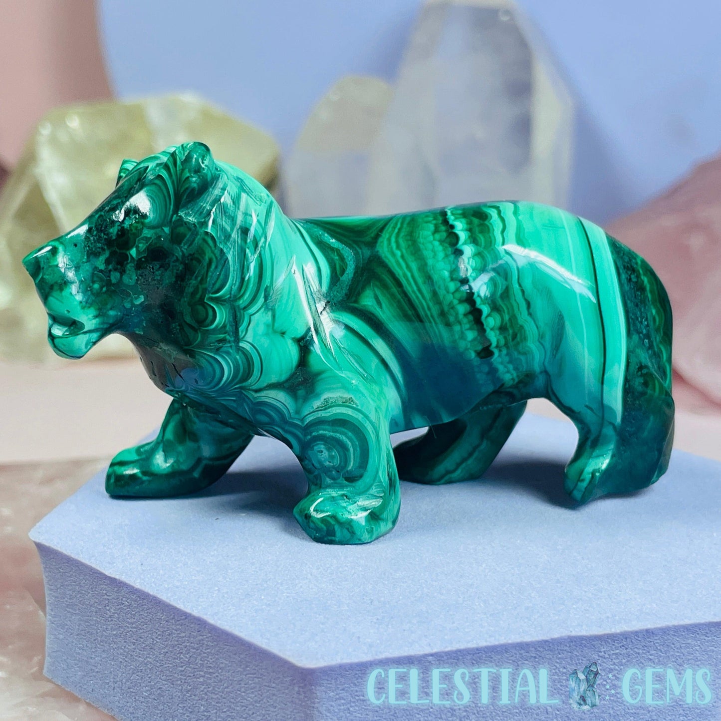 Malachite Lion Medium Carving